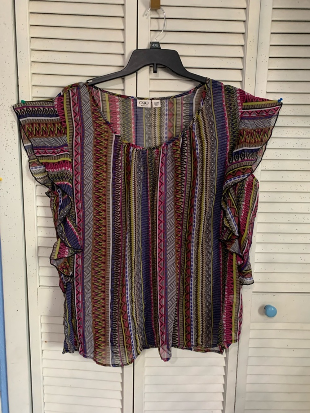 Cato Multicolor Striped Ruffle Sleeve Blouse Multi Pattern Sheer